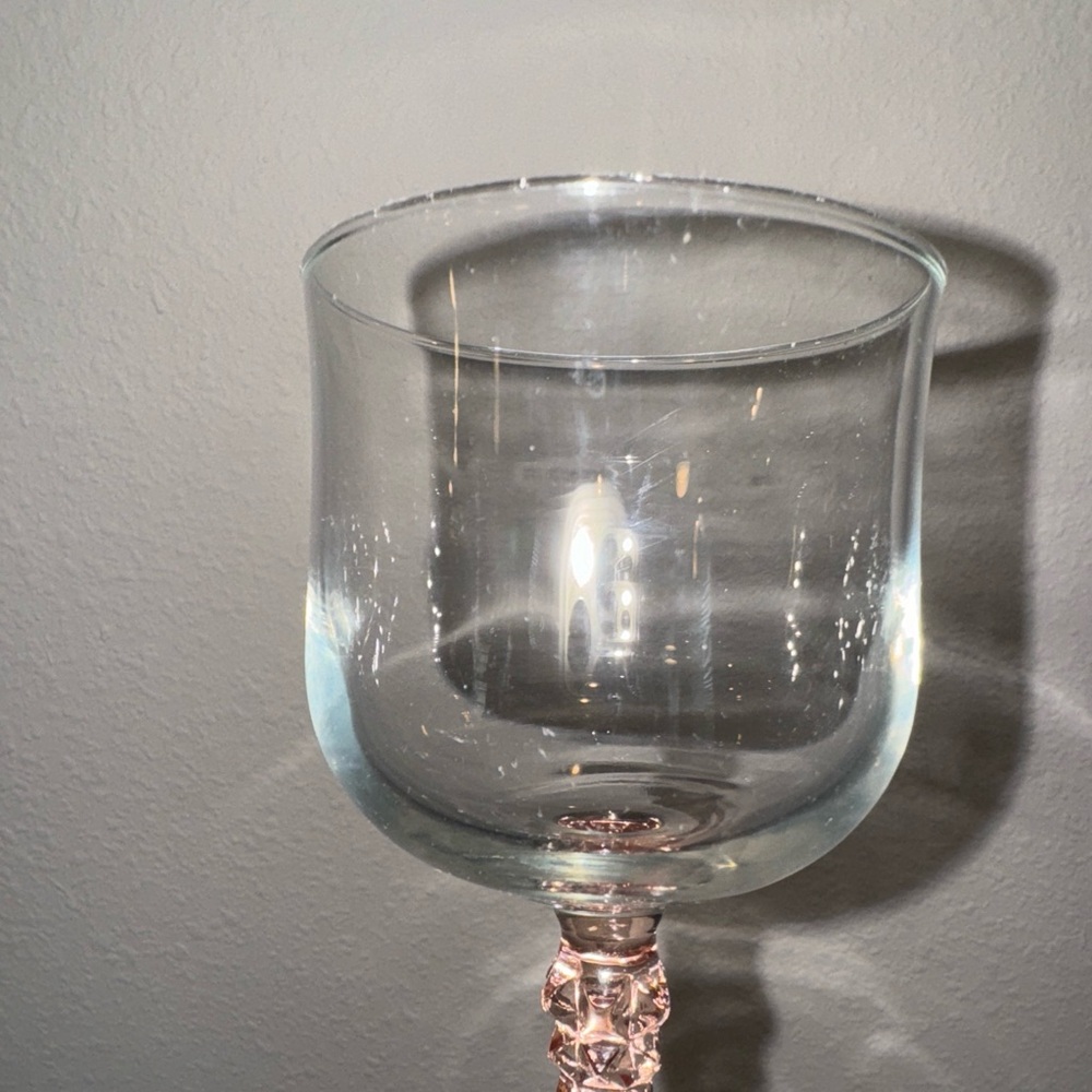 5 Vintage Cristal  D’Aques J G Durand Pink Stem Wine Glasses no damage - Picture 3 of 7